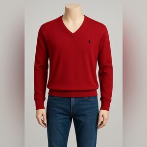Polo Ralph Lauren XL Red Pima Cotton V-Neck Sweater – Send Me an Offer!